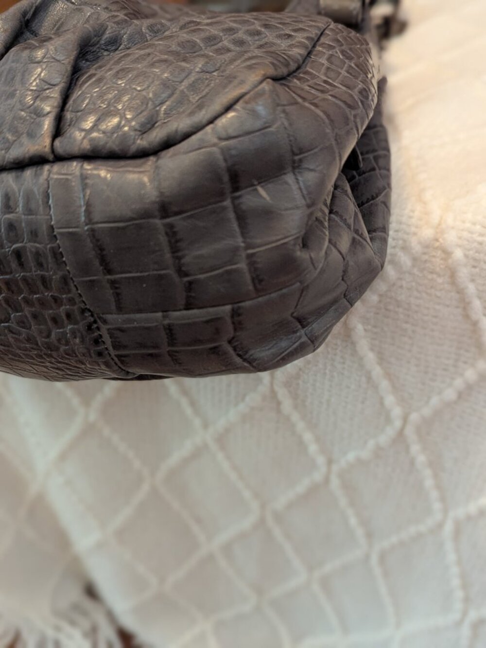 Coach Madison Maggie Shoulder Bag Croc Embossed Grey Leather - Picture 8 of 14